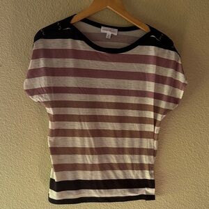 Chic Striped Short Sleeve Top in Black and Brown